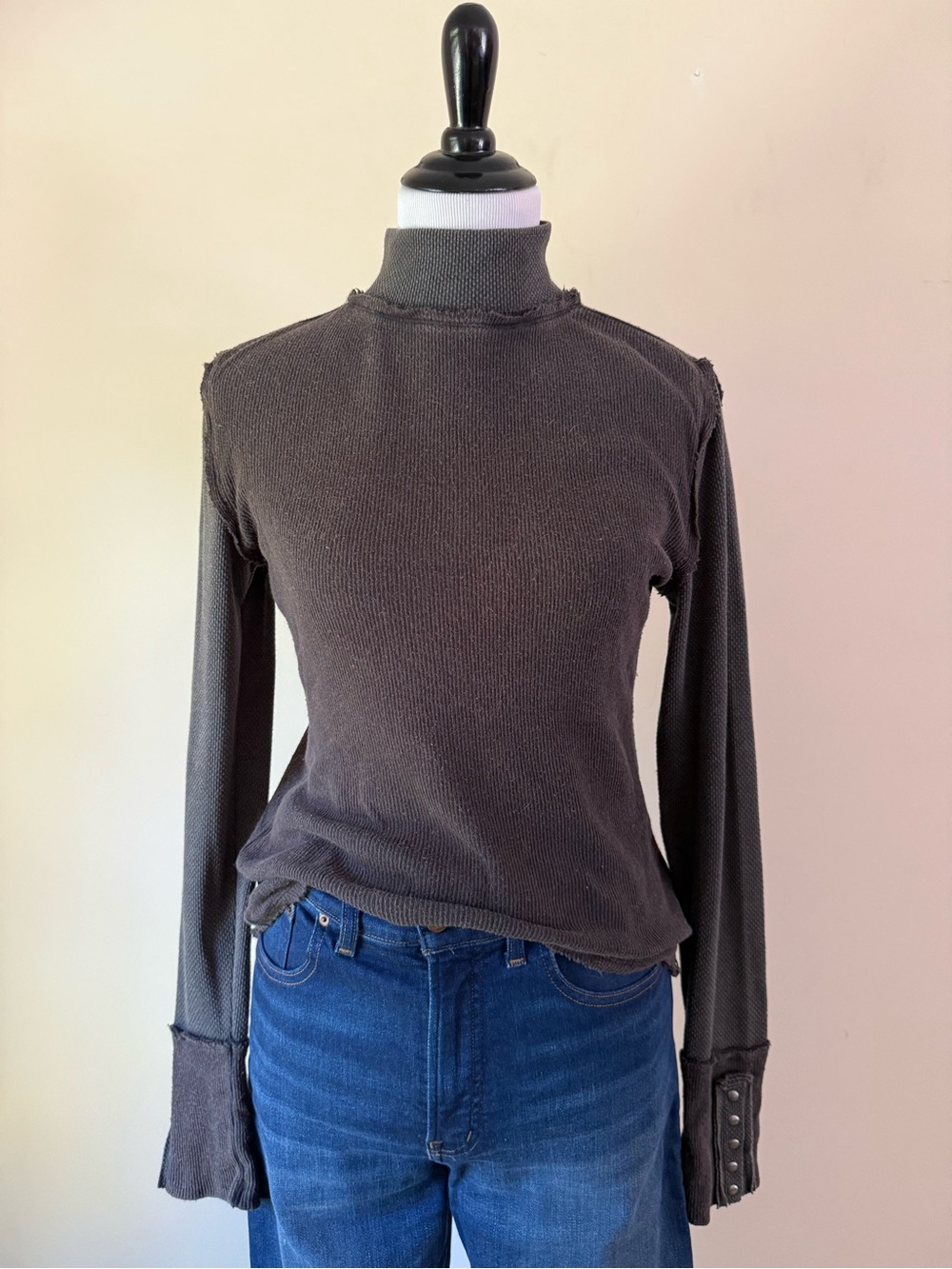We The Free Dark Gray Long-Sleeve Mock Neck Top - Picture 1 of 6